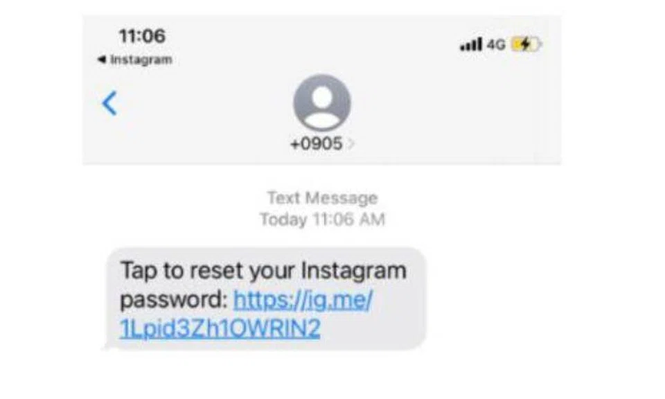 Unknown to the victim, the scammers would trigger a password reset on victims’ Instagram accounts. This resulted in a message being sent by Instagram to the victims containing the reset link. 