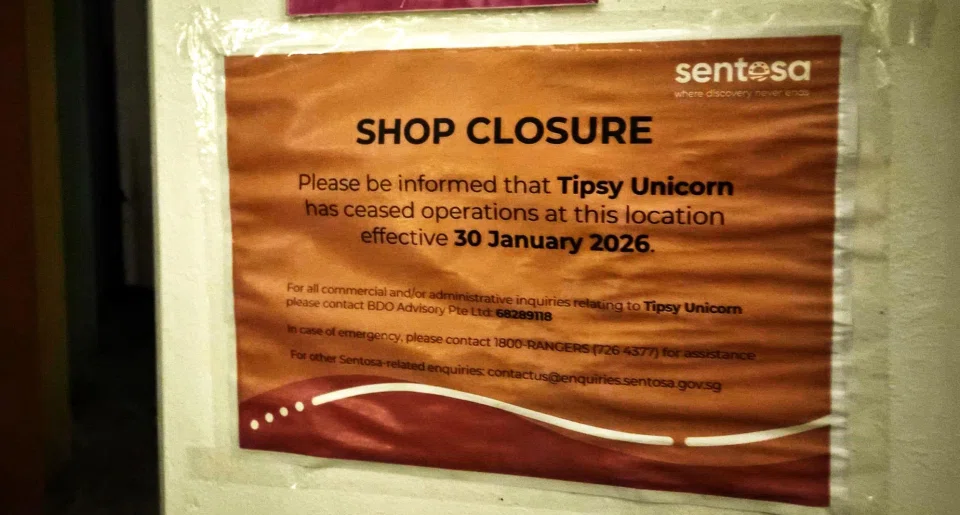 A notice at the entrance stating that Tipsy Unicorn had ceased operations at the location with effect from Jan 30. ST PHOTO: VIHANYA RAKSHIKA