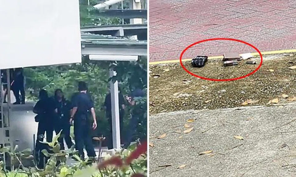 Substances believed to be controlled drugs were found on the suspect. PHOTOS: SHIN MIN DAILY NEWS READER