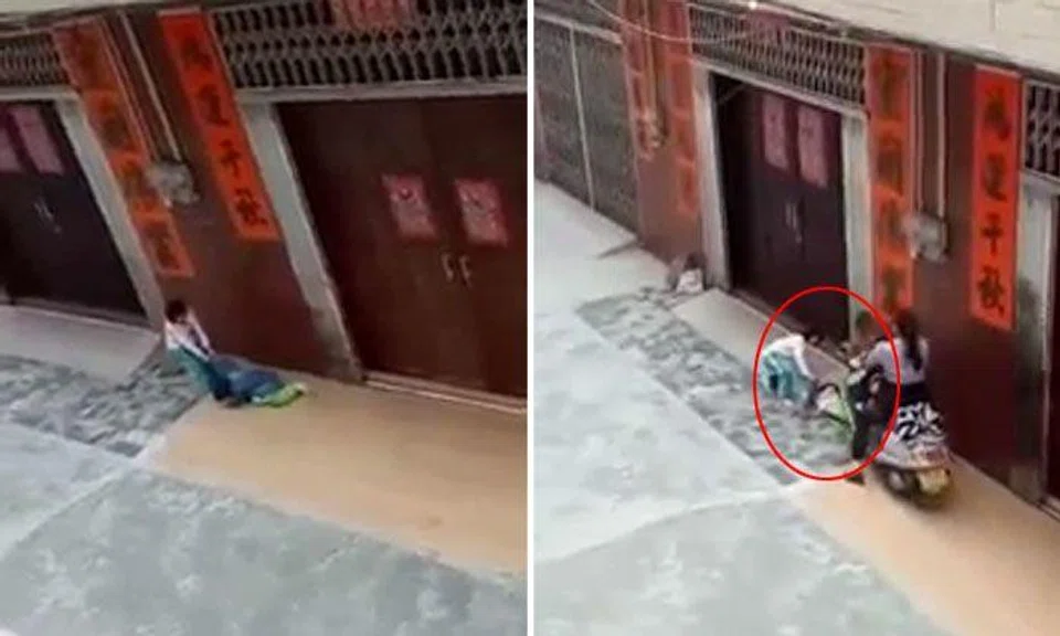 Female scooter rider caught ruthlessly running over helpless child's legs in China