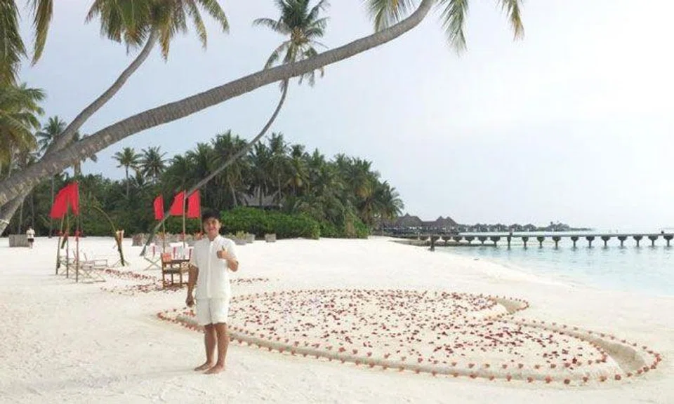 While interning at the Maldivean luxury resort Gili-Lankanfushi, Mr Kirwin Lee had to work barefoot. PHOTO: REPUBLIC POLYTECHNIC