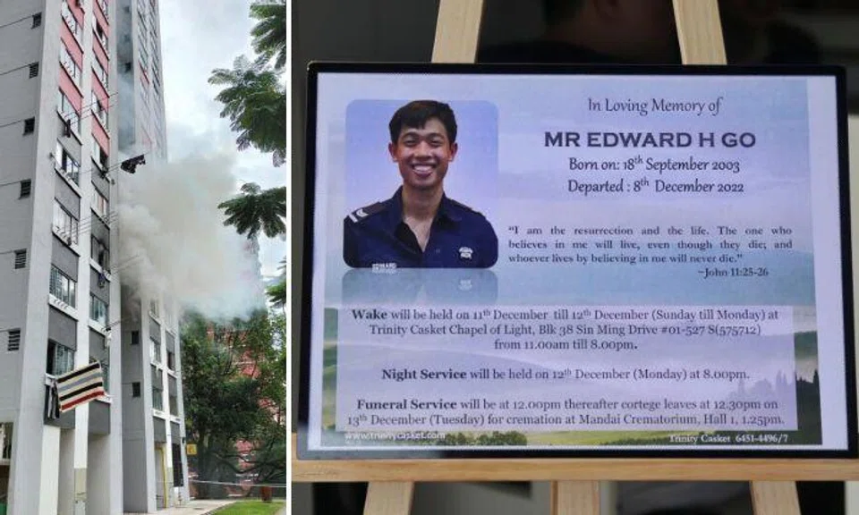 19-year-old NSF Edward H Go fighting a fire at Block 91 Henderson Road last year. Photos: Shin Min Daily News, The Straits Times