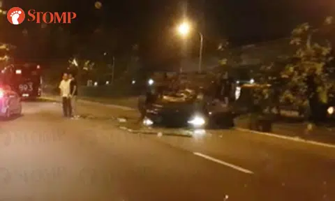2 men taken to hospital after BMW overturns in accident involving 2 cars along Yishun Ave 2