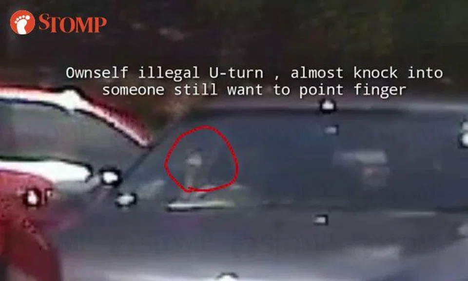 Motorist makes illegal U-turn in Bishan -- but points middle finger at other driver