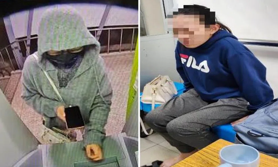 The police had discovered the Singaporean woman withdrawing a large amount of cash from an ATM in Yunlin on March 7. PHOTOS: YUNLIN DISTRICT PROSECUTOR'S OFFICE