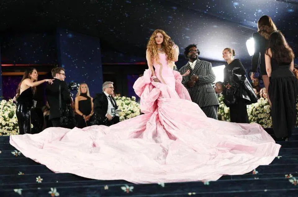 Shakira paired her look with shoes from Charles & Keith, the Michelle Recycled Polyester Platform Sandals in a custom shade of pink.