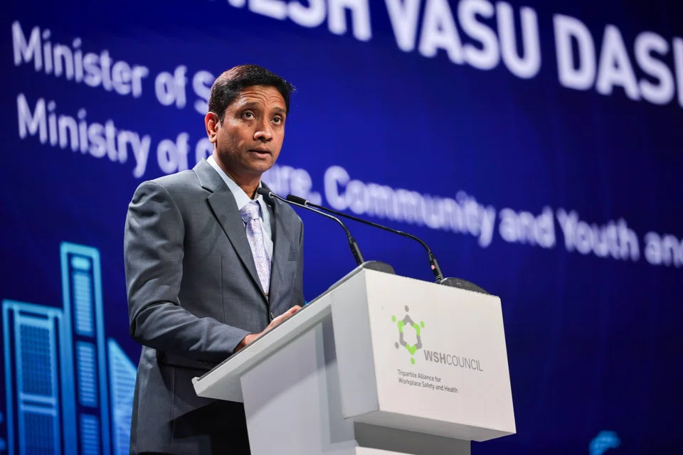 Minister of State for Manpower Dinesh Vasu Dash speaking at the Workplace Safety and Health Conference on July 23.