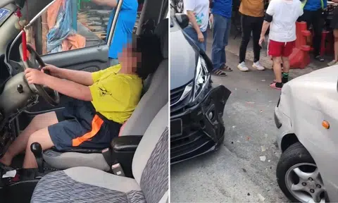 girls slumps over driver’s seat after crashing car in Malaysia