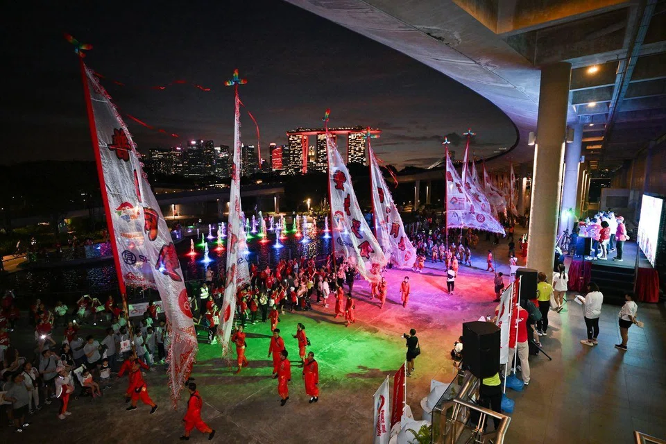 Another highlight of the event was a display of 60 nine-metre tall flags, each bearing a Chinese blessing.