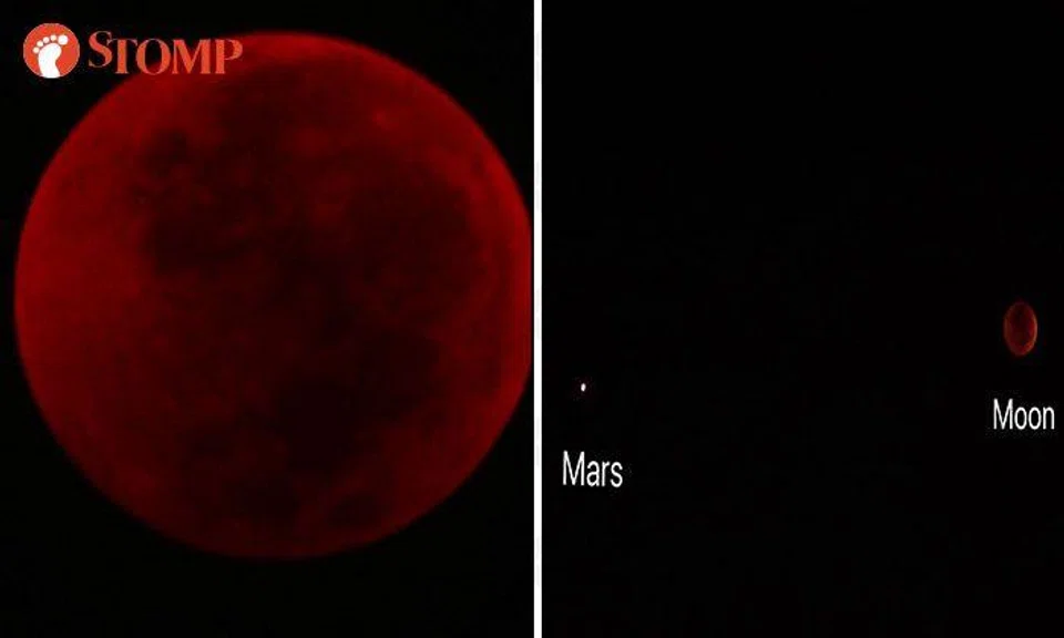 The "blood moon" (left) and the Mars opposition (right). PHOTO: STOMP TEAM