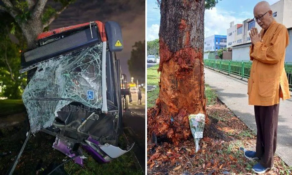  SBS Transit bus smashes into tree in Kaki Bukit, driver dies in hospital