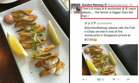 Netizens aren't impressed with $17.50 'fish and chips' from Marina Bay restaurant -- and neither is Gordon Ramsay
