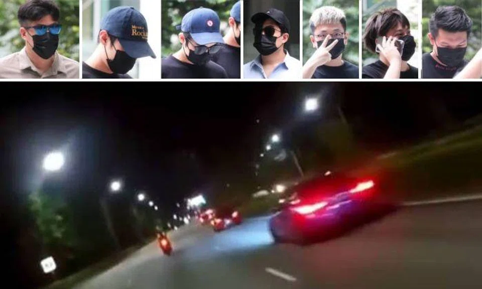Seven men who were part of a convoy of more than 30 cars were on Tuesday slapped with fines and disqualified from driving for 15 to 18 months.