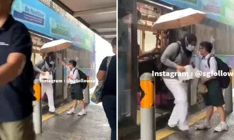 'Well brought-up' schoolboy shelters alighting bus commuters from rain with umbrella in Punggol