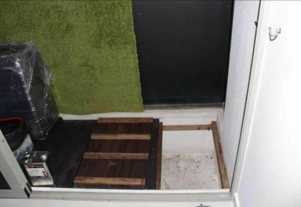 Megan was made to sleep in the planter box at the balcony outside the master bedroom.