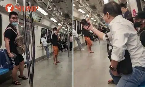 An uncle was caught on camera quarrelling loudly in Mandarin with a younger man on a North-South line train, making the other passengers uncomfortable.