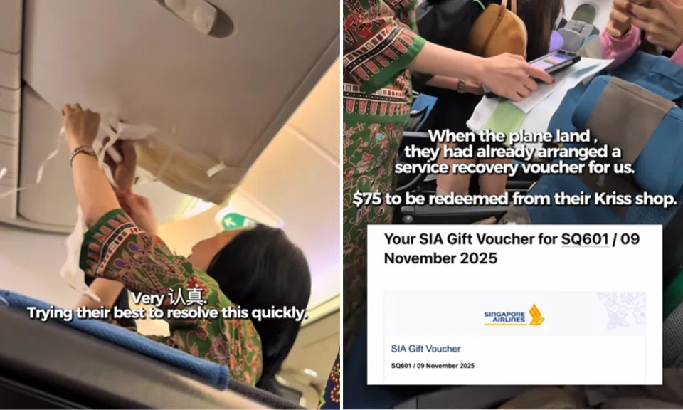 Water was seen dripping from the overhead compartment throughout the flight.