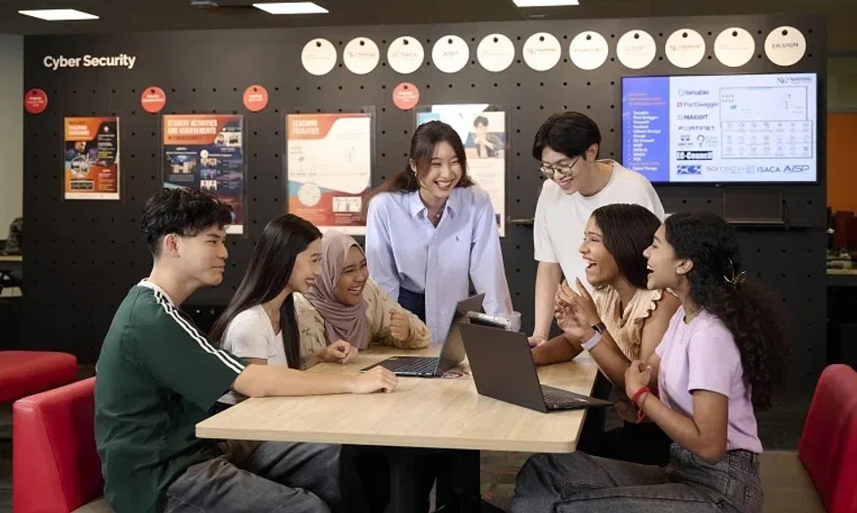 Students at Nanyang Polytechnic's School of Information Technology, which is offering an exemption from a foundational learning unit for some first-year students.