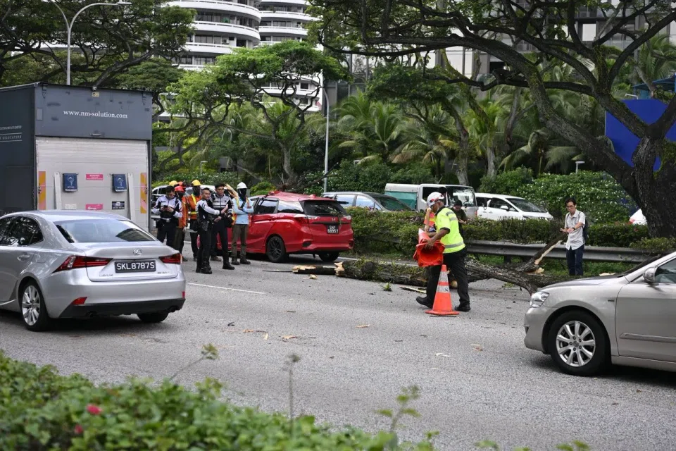 The authorities cordoned off the two rightmost lanes of the expressway. ST PHOTO: AZMI ATHNI