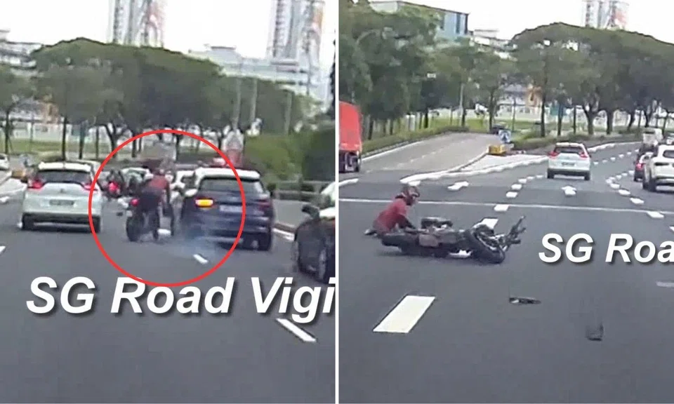 A 27-year-old male motorcyclist was conveyed to the hospital after crashing into the rear end of a car on the Pan Island Expressway on Feb 14.