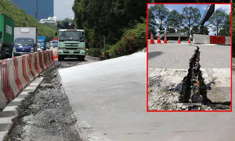 Ground heaves up to about 1 metre after pipe leak at AYE in Jurong area