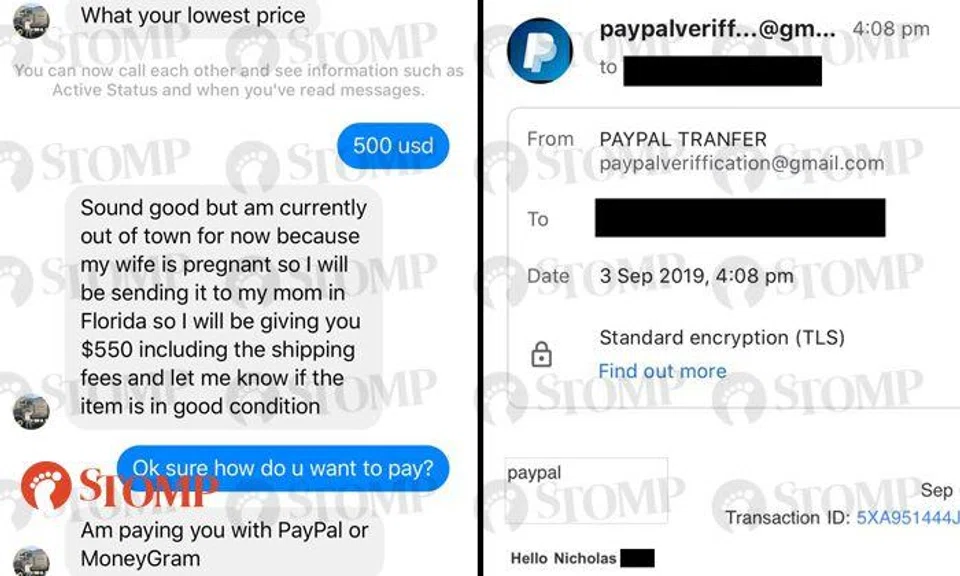Scammer sends money to seller for camera lens through 'PayPal'... with Gmail domain