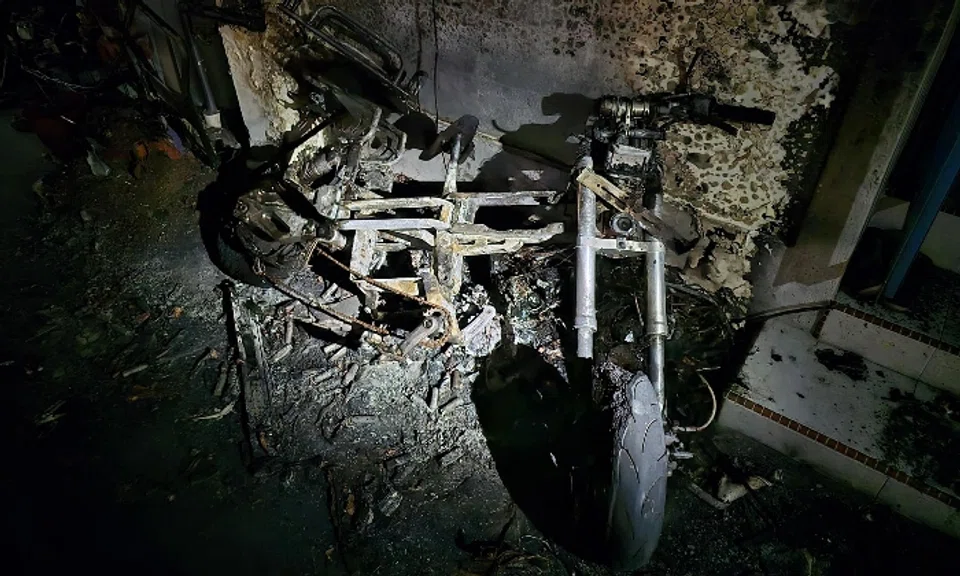 Photos shared by SCDF showed a charred PAB in the burnt-out corridor.