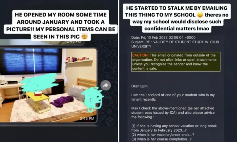 A university student has alleged that her landlord invaded her privacy and took pictures of her room while she wasn’t home. She also alleged that he sent her school an e-mail checking on her status, and inquiring about her course completion date and vacation period.