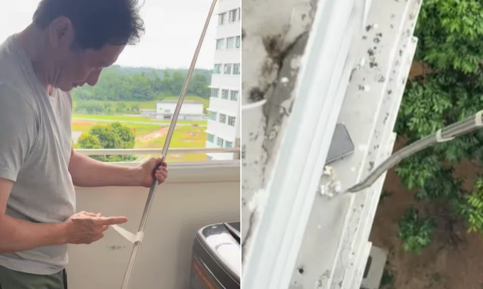 Ms Lie’s father taped together curtain rails to retrieve a phone that fell on an air-conditioning ledge.