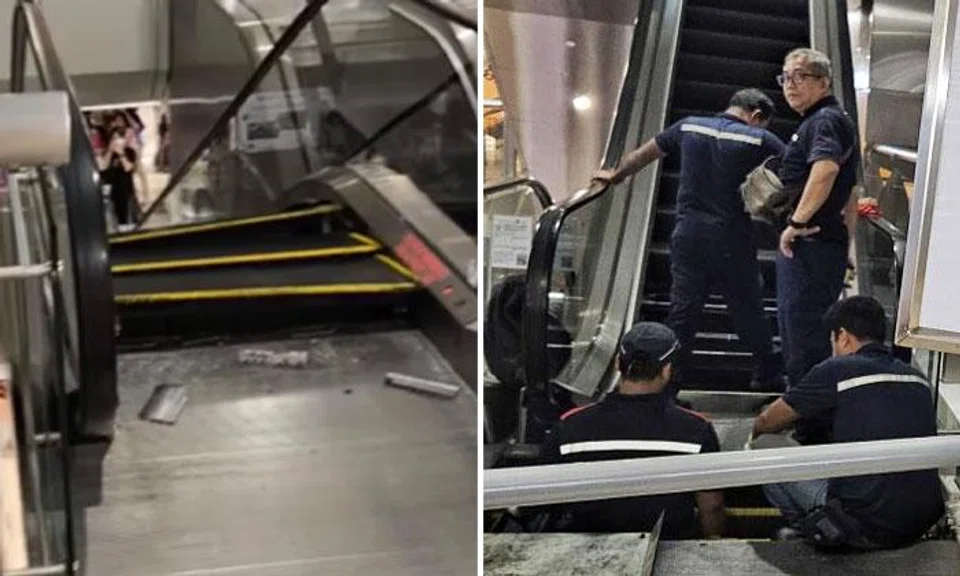 Family almost gets hit by escalator pieces at HarbourFront