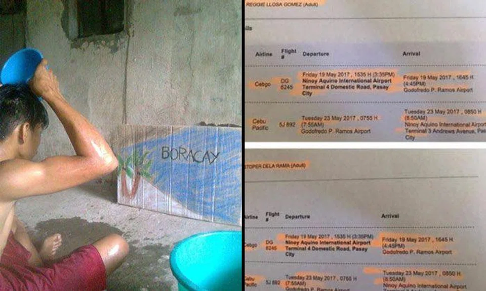 Photo of Filipino man bathing before cardboard 'dream destination' goes viral, scores a vacation for real