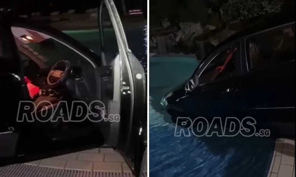 William Teng Guan How is said to have driven the car into a swimming pool at Seletar Country Club at around 9.40pm that day. PHOTOS: SCREENGRABS FROM RAODS.SG/FACEBOOK