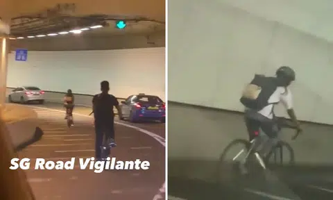 Cyclists enter KPE tunnel even though it's illegal