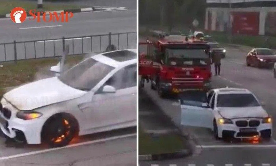 BMW catches fire at Boon Lay Way junction