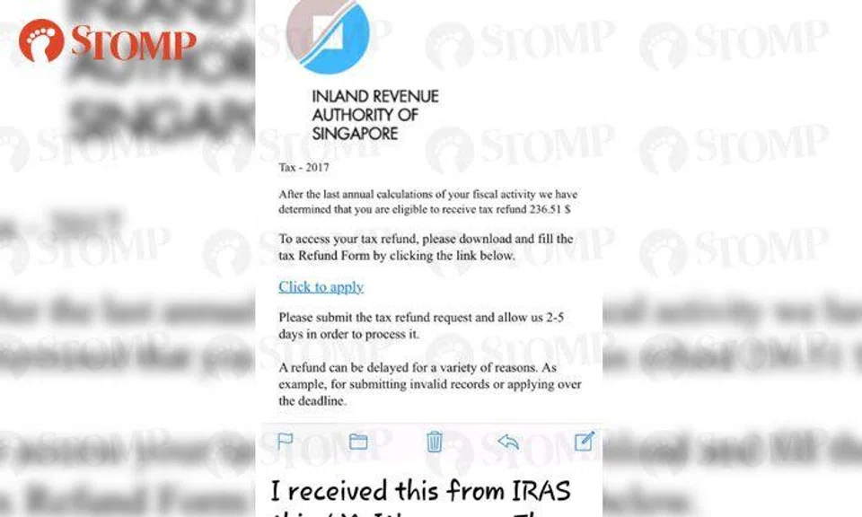 Scam email claims to be from IRAS, offers tax refund and wants your credit card details
