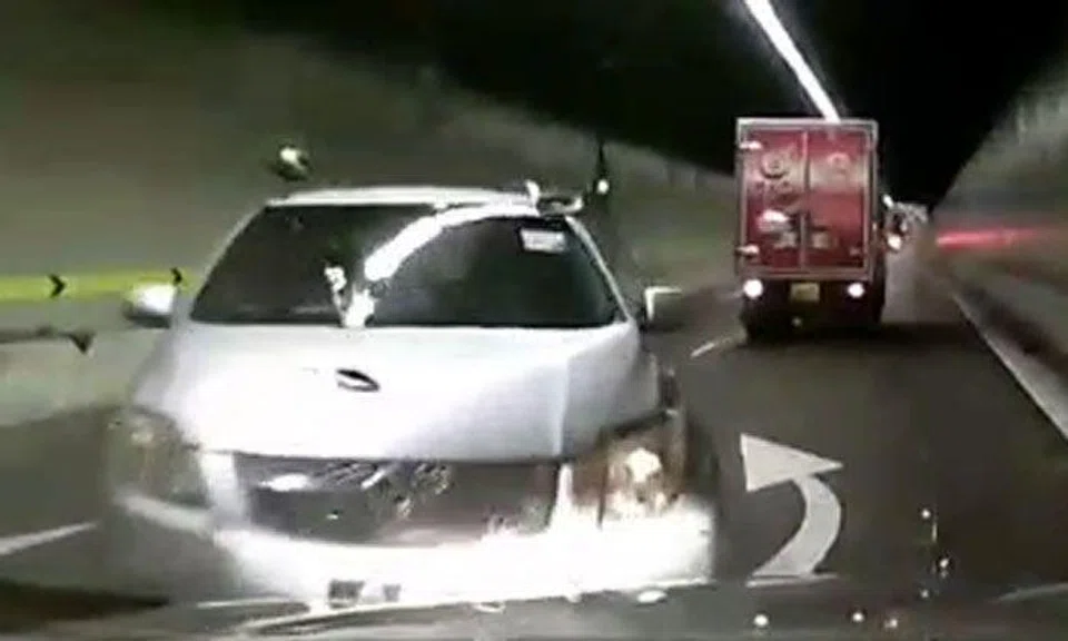 Car spirals out of control, hits tunnel walls -- and crashes right into driver