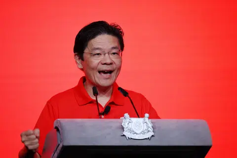 PM Lawrence Wong speaking at the May Day Rally 2025 at Downtown East on May 1.