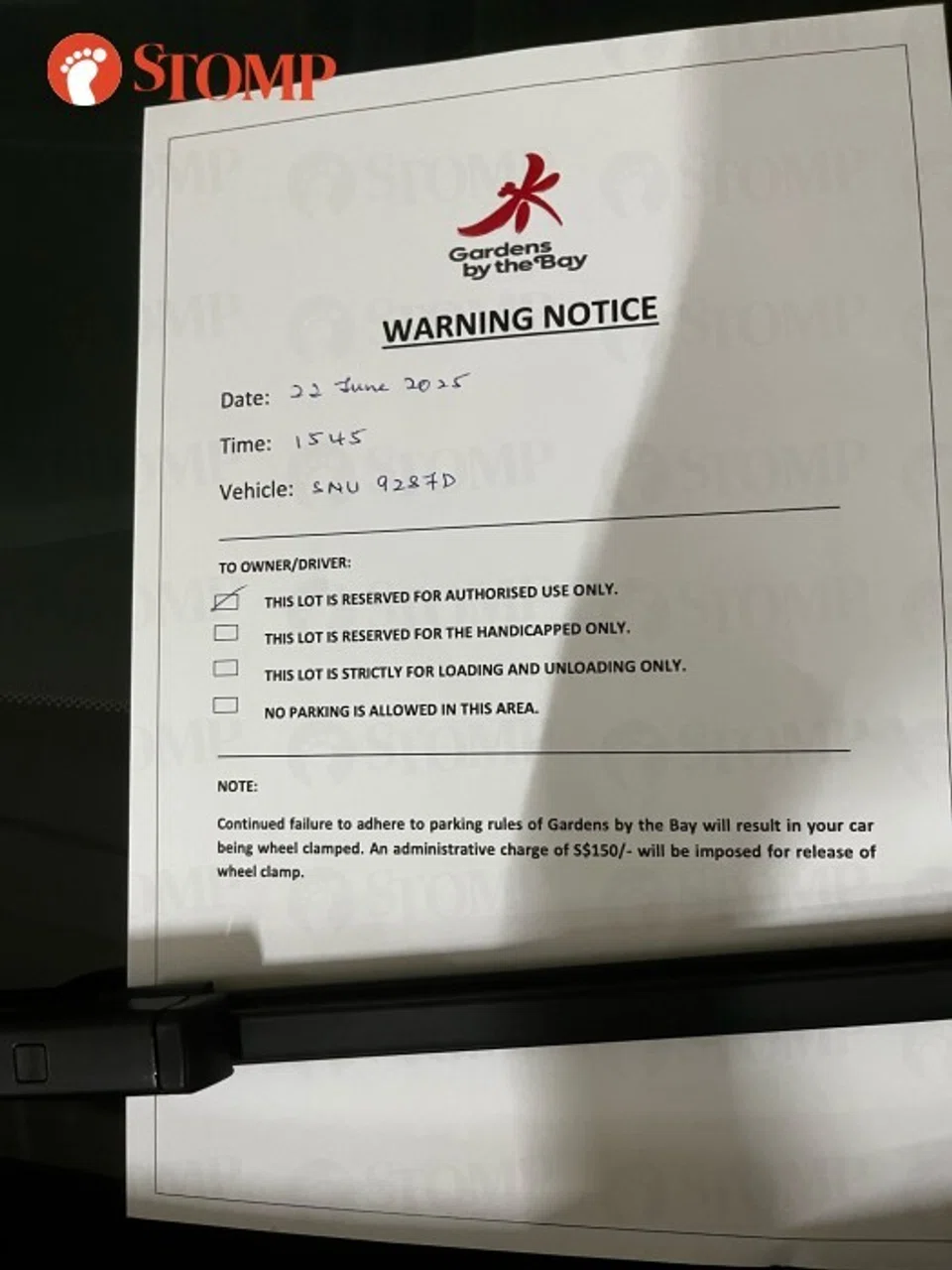 warning notice gardens by the bay carpark