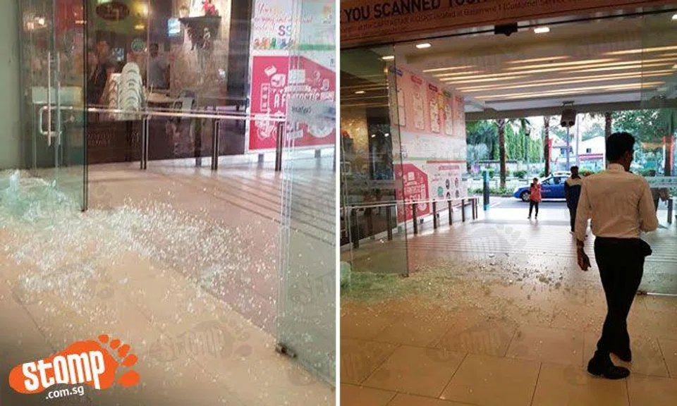 Loud thud heard before glass door at Sembawang Shopping Centre falls and shatters