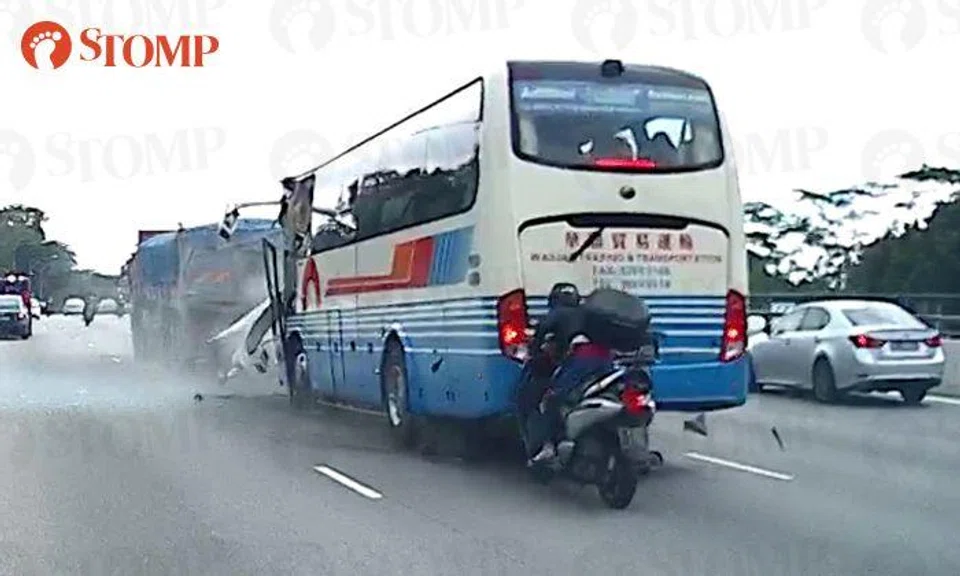20 injured in BKE accident: Video shows private bus colliding into trailer before motorcycle rams into bus