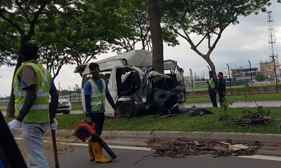 Man, 34, taken to hospital after minibus smashes into tree along Jurong Island Highway