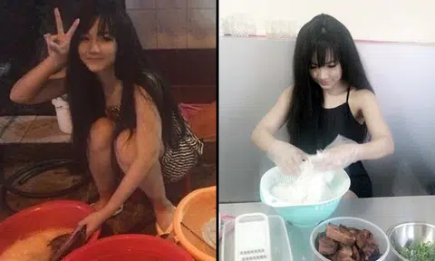 Beautiful story behind photo of pretty Vietnamese girl washing dishes