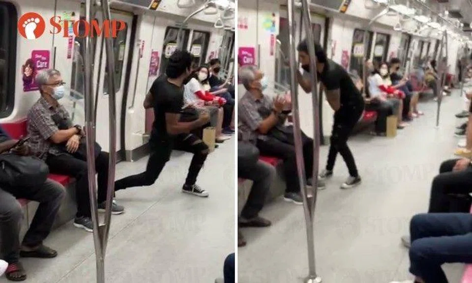 In the video, the black-shirt man, who was standing, can be heard saying to the seated uncle: "Tell them you're a coward."