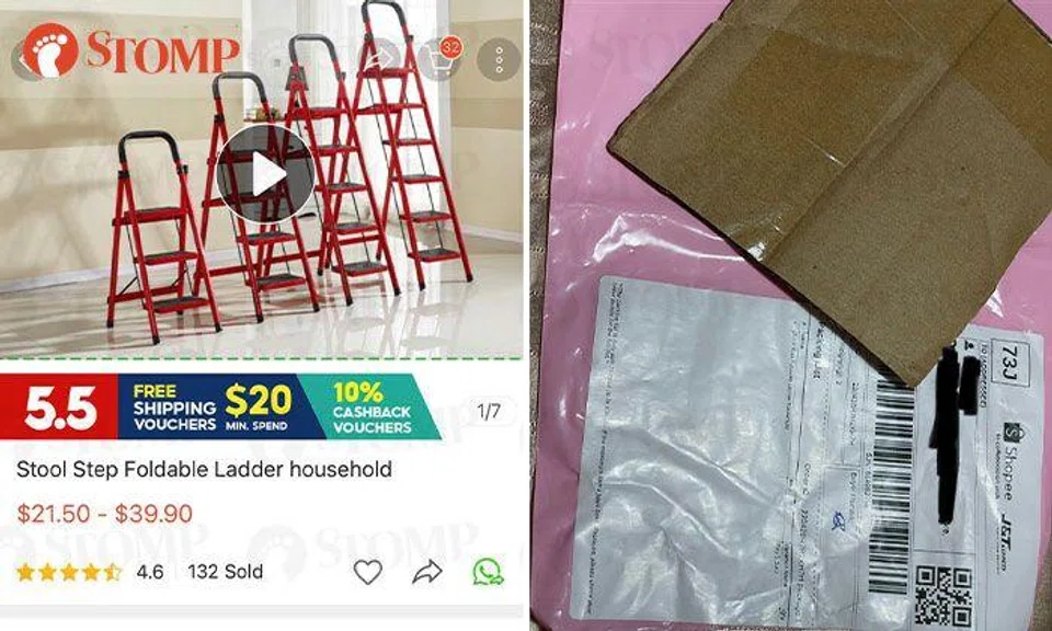 Stomper orders stepladder via Shopee but receives piece of cardboard instead