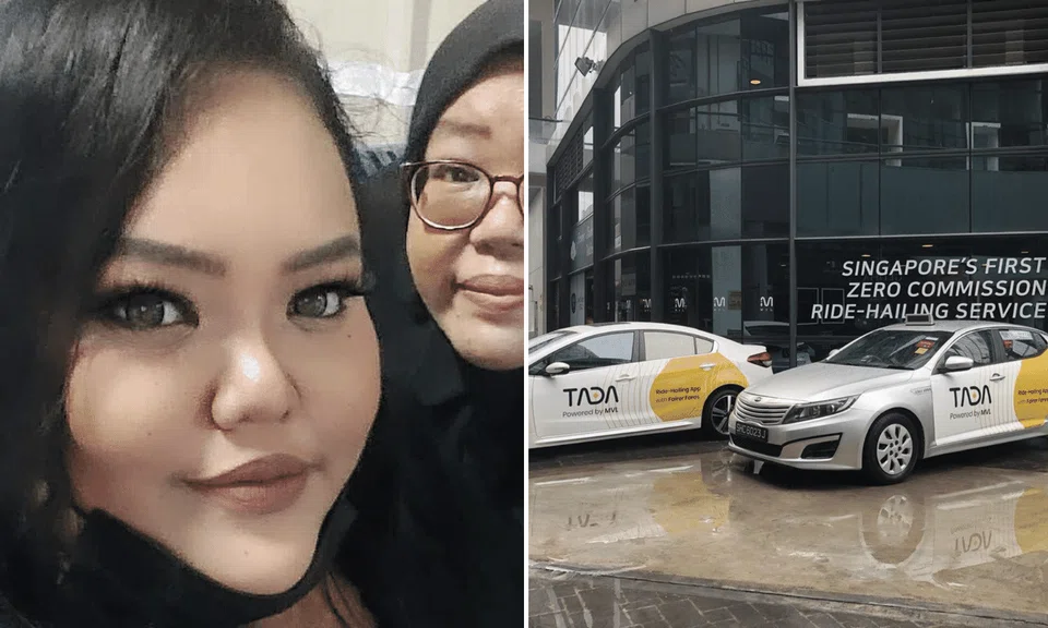 A collage of a selfie of a woman with her mother, and two Tada vehicles