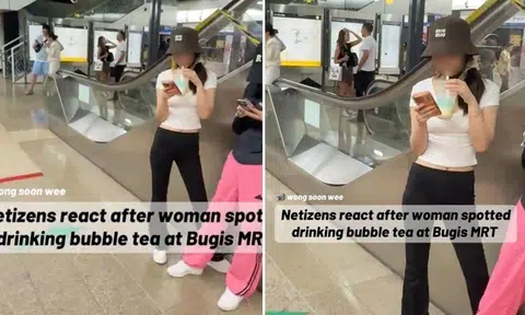 woman drinking bubble tea mrt