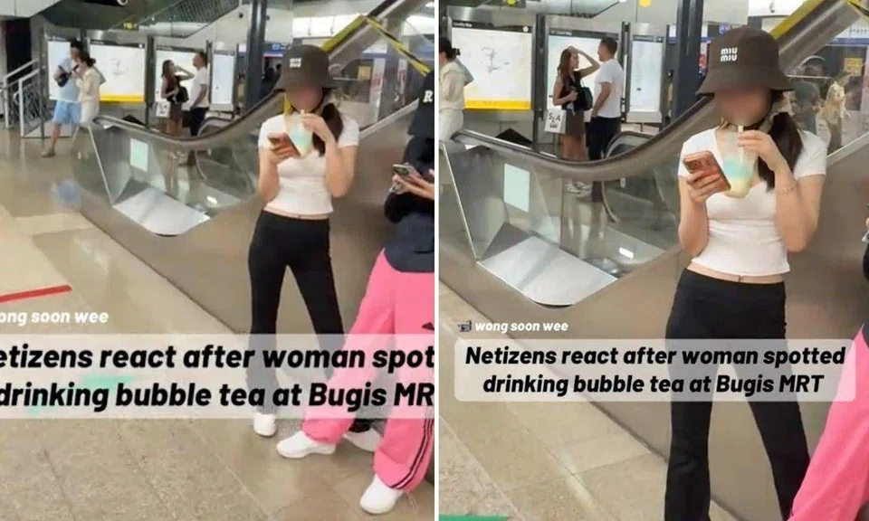 woman drinking bubble tea mrt
