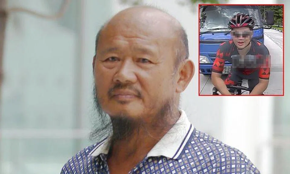 Lorry driver Teo Seng Tiong was found guilty of causing hurt to the cyclist (inset) and failing to report the accident to the police within 24 hours. ST PHOTO: WONG KWAI CHOW