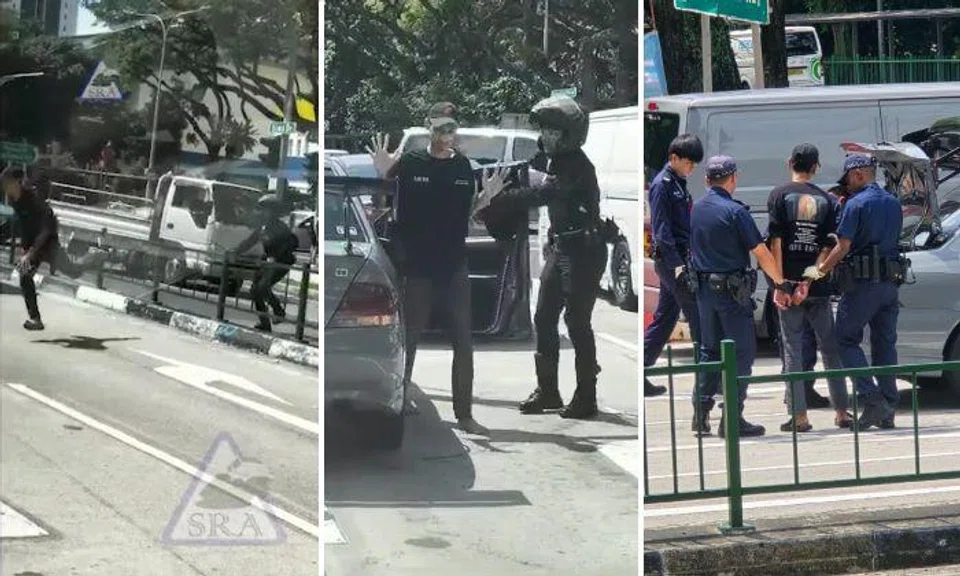 In a video of the incident uploaded on Facebook, the man can be seen running from an officer, who pursues him on his motorcycle.