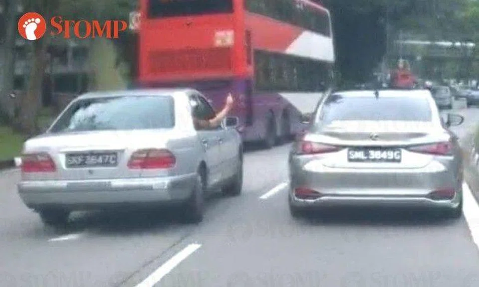 Stomper: "The Mercedes on the left actually needed to slow down to merge lanes with the bus. Then when this Mercedes guy flashed the middle finger at this Lexus, why did the Lexus brake check me instead?"